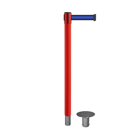 Stanchion Belt Barrier Removable Base Red Post 9ft.Bk/Bl Belt